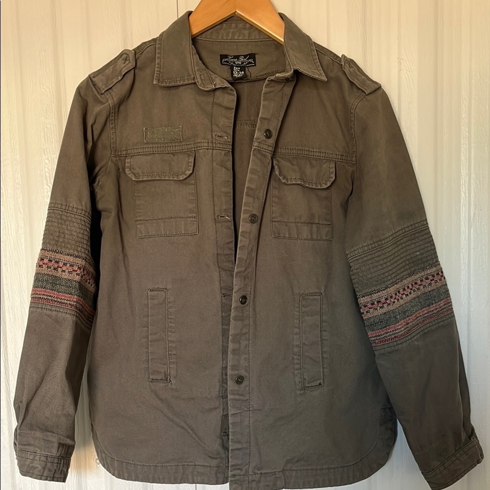 ZARA GIRL Olive Green 100% Cotton Military‎ Jacket Kids 13-14